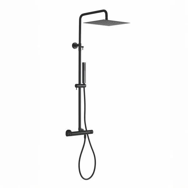 Ares 87714 Althea CX Square Colonna Doccia Termostatica Professionale, Soffione Ultraslim 25x25 cm, Doccetta in Ottone, Flessibile PVC 150 cm, Acciaio Inox, Nero Opaco