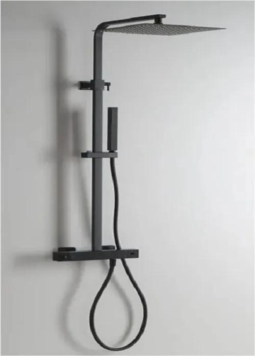 Colonna Doccia Termostatica Ares Agave Nero Opaco con Soffione Quadro 30x30 cm - Art. 87606
