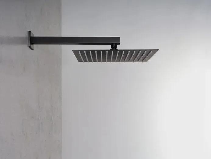 Composizione Doccia Ares Serie SQUARE Nero Opaco: Soffione Ultraslim 30x30 cm (art.85216) e Braccio Doccia 35 cm (art. 85520).