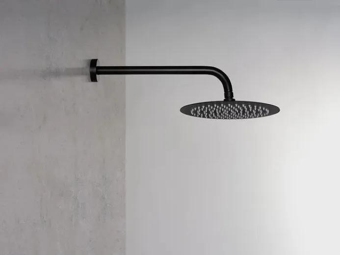 Set Doccia Ares ROUND Nero Opaco: Soffione Ultraslim Ø 25 cm (Art. 85213) e Braccio 35 cm (art.85524).
