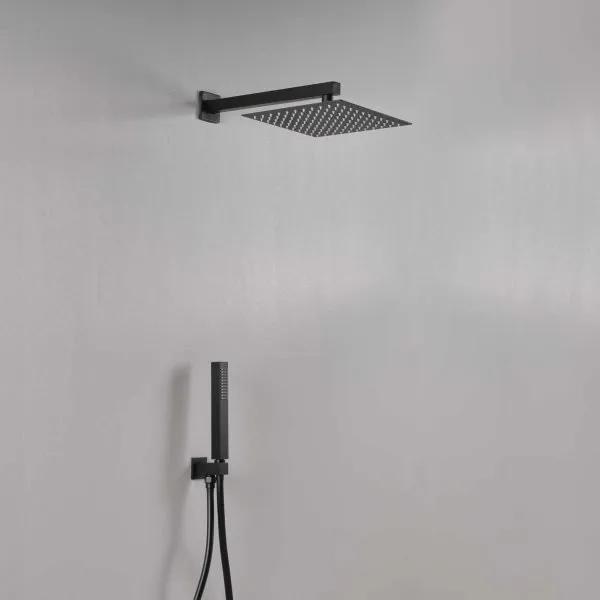 Composizione Doccia Shower Set Square Ares 25x25 cm con Doccetta AMY Nero Opaco - Art. 58404