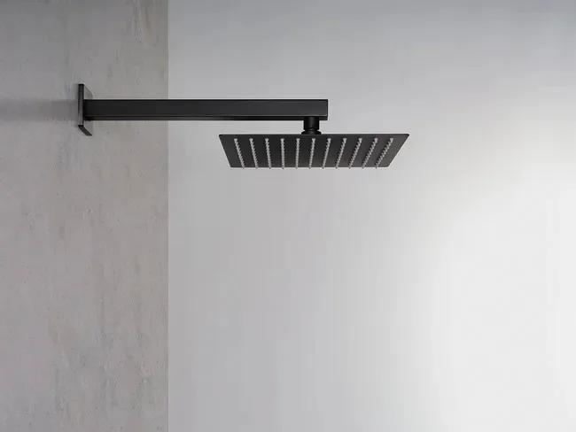Soffione Doccia Nero Opaco Quadrato 25x25 cm con Braccio a Parete Ares Square